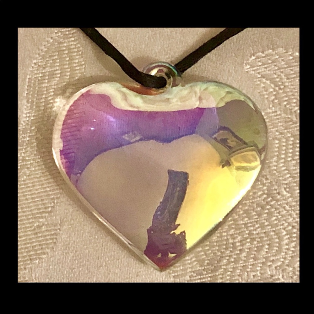 Glass Opalescent Puffed Heart on a Satin Rope
